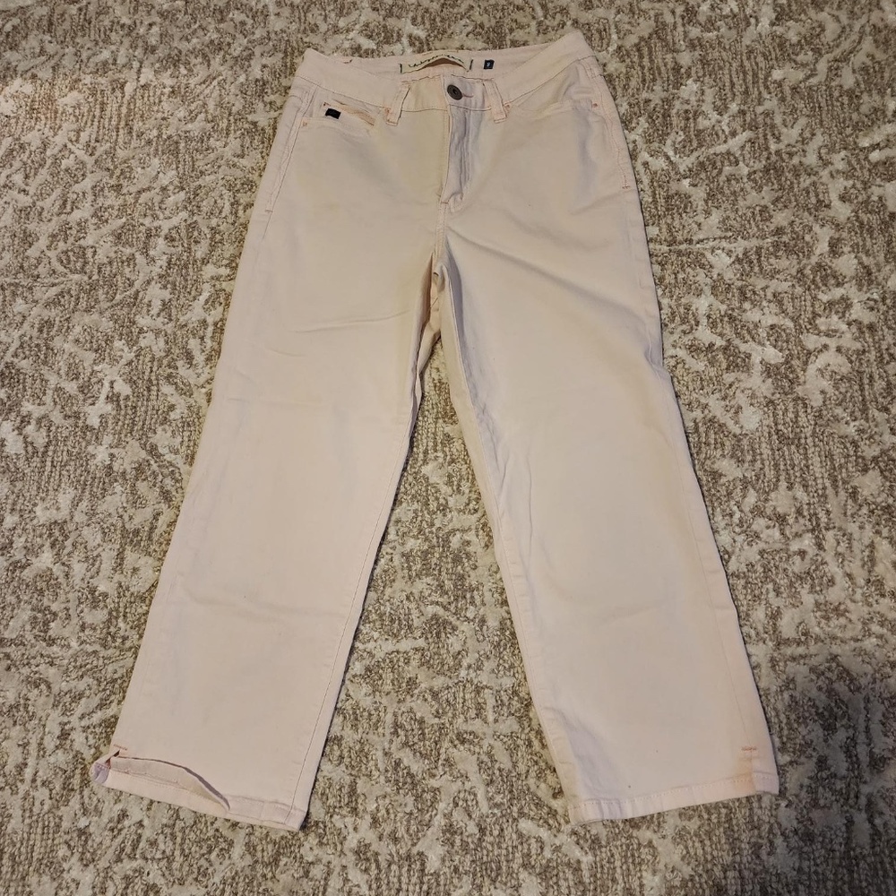 CHRISTOPHER BENE LIGHT PINK DENIM BF WIDE LEG CROPPED JEANS - SIZE 8
